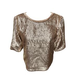 J Crew Sequin Top NWT Rose Gold Tie Back Short Sleeve Event Cocktail Party 00P